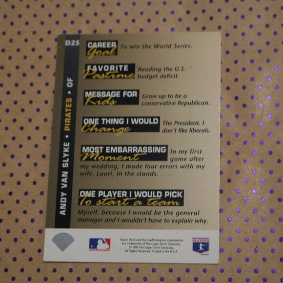 Andy Van Slyke D25 Baseball Card - Picture 2 of 2